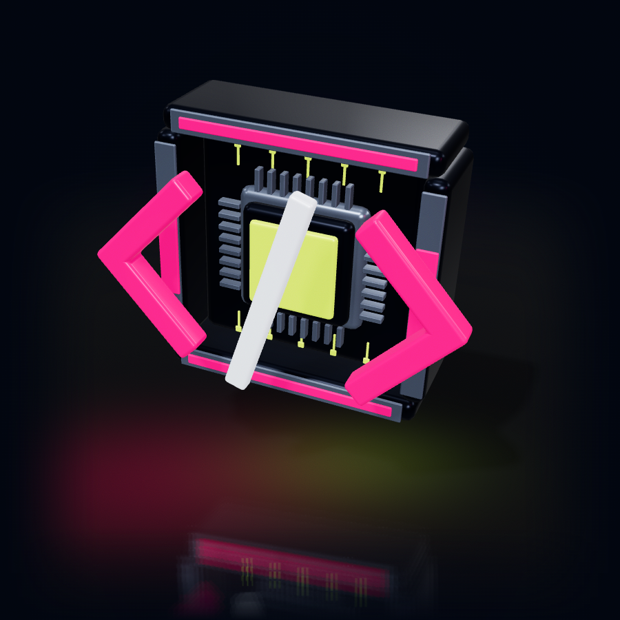 Pink code brackets around a lime AI processor